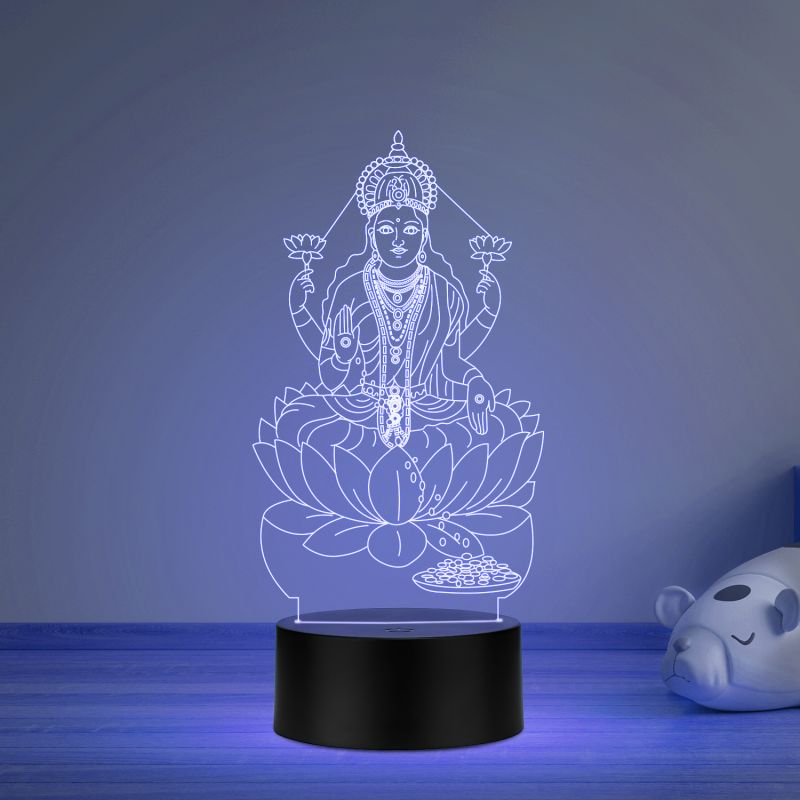 3D Illusion God Laxmi Led Night Lamp with Multicolored Light Home Office Pooja Room Decor